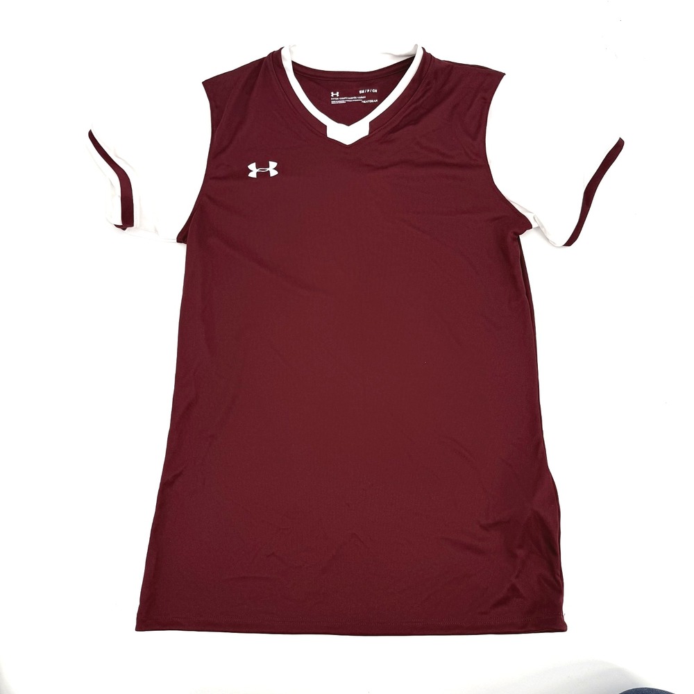 Under Armour Heatgear Workout Shirt Womens Small Maroon Soccer Jersey Style